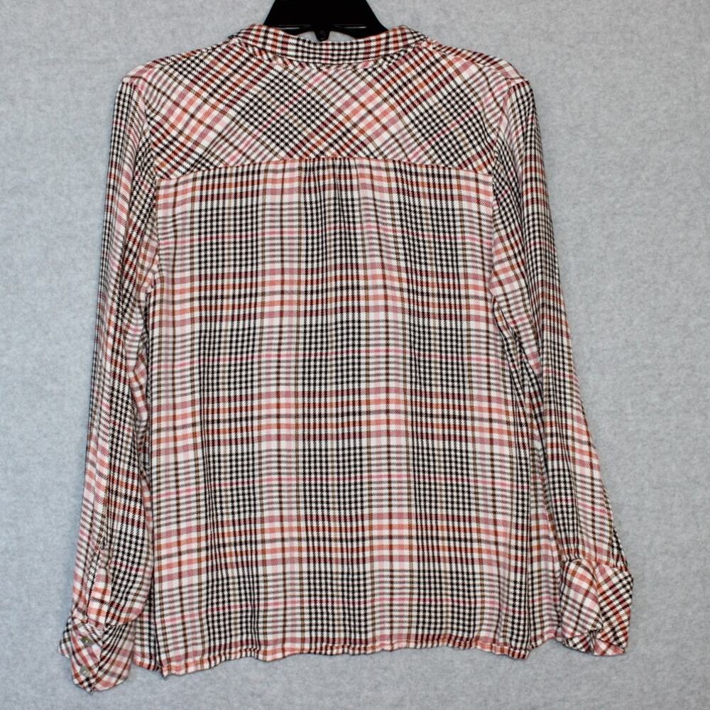 J. Jill Ruffled Plaid Button Front‎  Pink/Orange/Black Super Soft Size Medium - Picture 3 of 8